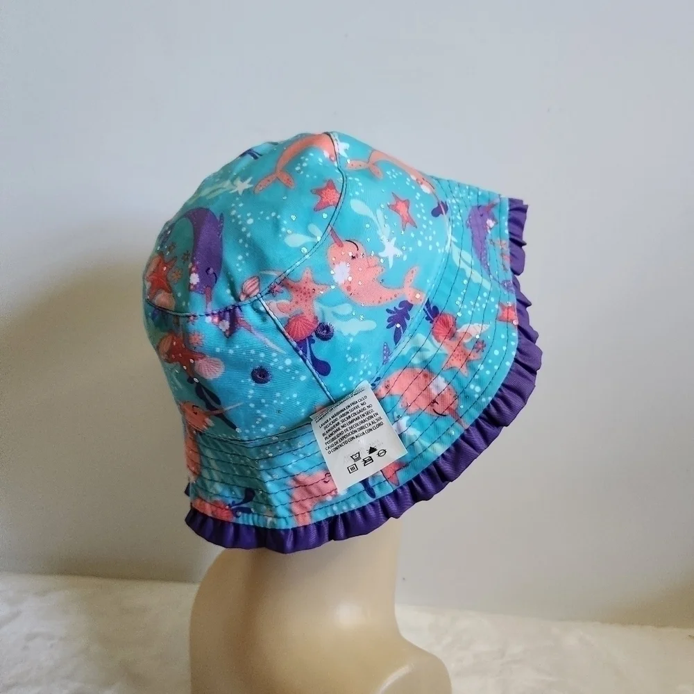UVSkinz Purple Blue Peach Sea Creatures Reversible Sun Hat Toddler Size 3T